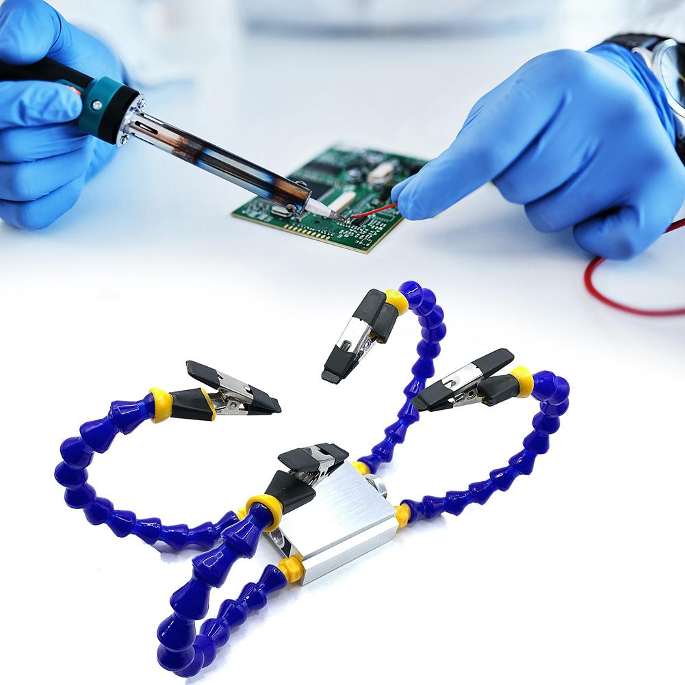 2/4pcs Clamp Soldering Station 9.8in Flexible Arms Third Hand Soldering Tool Aluminum Base 0.6in Clips for Modeling/Hobby/Crafts