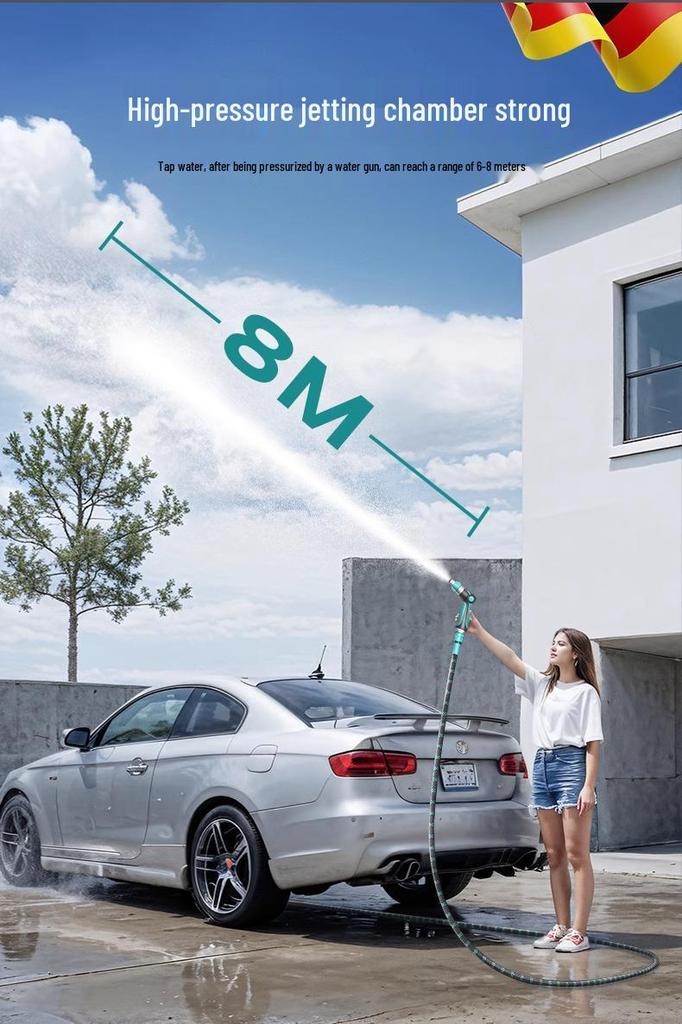High-Pressure Water Gun for Car Wash, Flower Watering, and Floor Cleaning with Retractable Hose and Powerful Sprinkler.