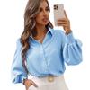 Jarní dámská klopová volná a pohodlná košile Neformální jednobarevná košile s lucernovým rukávem