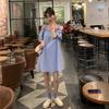 2026 Summer New French Bubble Sleeve Loose and Thin Skirt Plain Loose Medium Skirt Suspender Skirt One-word Collar Dress