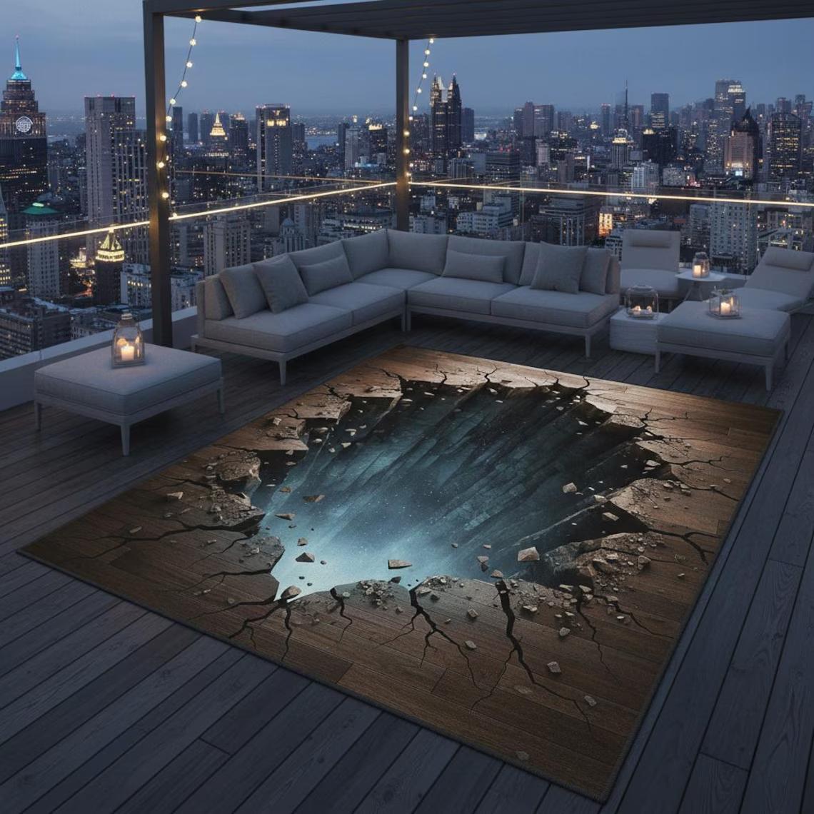 

Візуальний 3D Килим з Діркою Велика Біла Акула Бездонна Прірва Ілюзія Килим Вітальня Спальня Декорація Килимок для Підлоги Трюк Смішний Килим 80x120cm