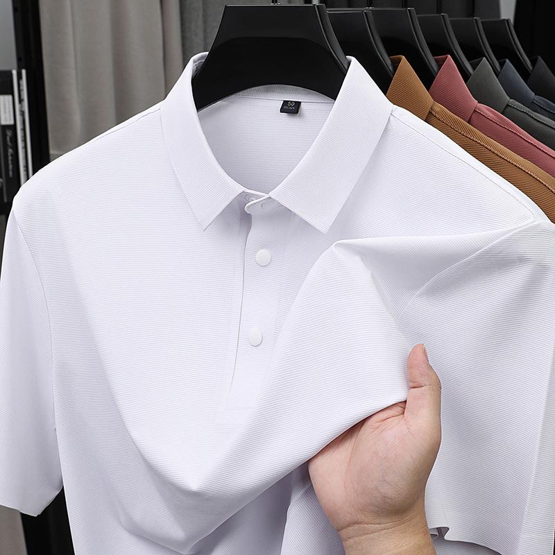 

2026 Men s Seamless Ice Silk No-Iron Business Casual Polo Shirt - Short-Sleeve, High-End Style M (90-115 lbs) білий