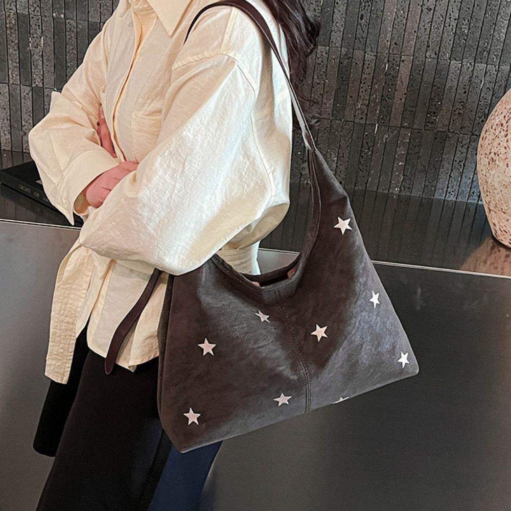 Cute Star Embroidered Shoulder Bag Five-pointed Star Tote Bag Casual Hobo Bag Office Worker