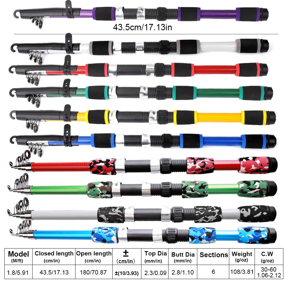 FTK 1.8m Fishing Pole Set Full Kits With Telescopic Fishing Rod And Spinning Reel Baits Hooks Travel Pole Set