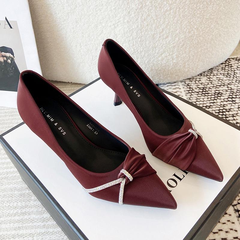 

Huiliya French beige high heels for women s new spring and autumn season can wear low-heeled single shoes for women G65-103 35 бордовый