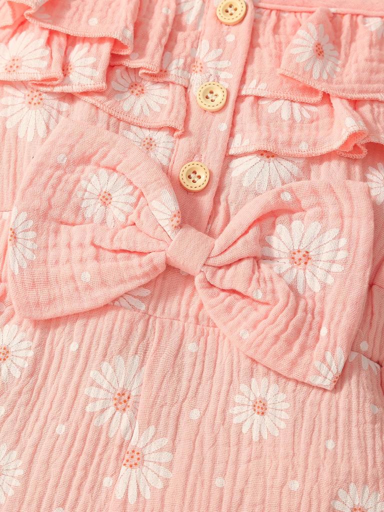 Summer Girls' One-piece Pants, Small and Fresh Frilled Short Pants, One-piece Dress for Little Kids, Casual and Refreshing Daisy Pants for Young Girls