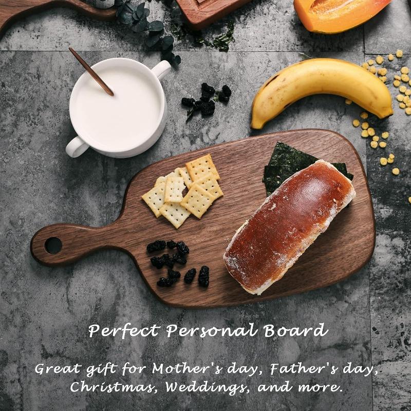 1pc Wood Small Cutting Board with Handle, Black Walnut Wooden Chopping Boards for Bread, Vegetables & Fruits, Dinner Cheese Board with Hole