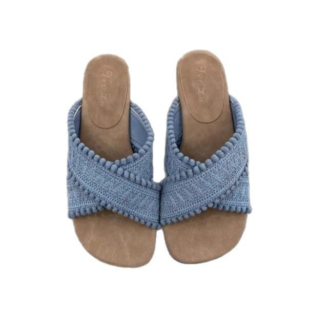 Soft leather version~ Flat bottom cross with cool slippers for women to wear seaside vacation leisure beach with skirt one-word slippers