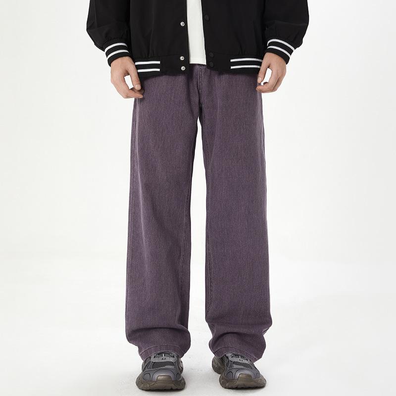

New Autumn Purple Jeans for Men and Women, Loose Straight High Street Wide-leg Casual Trousers S