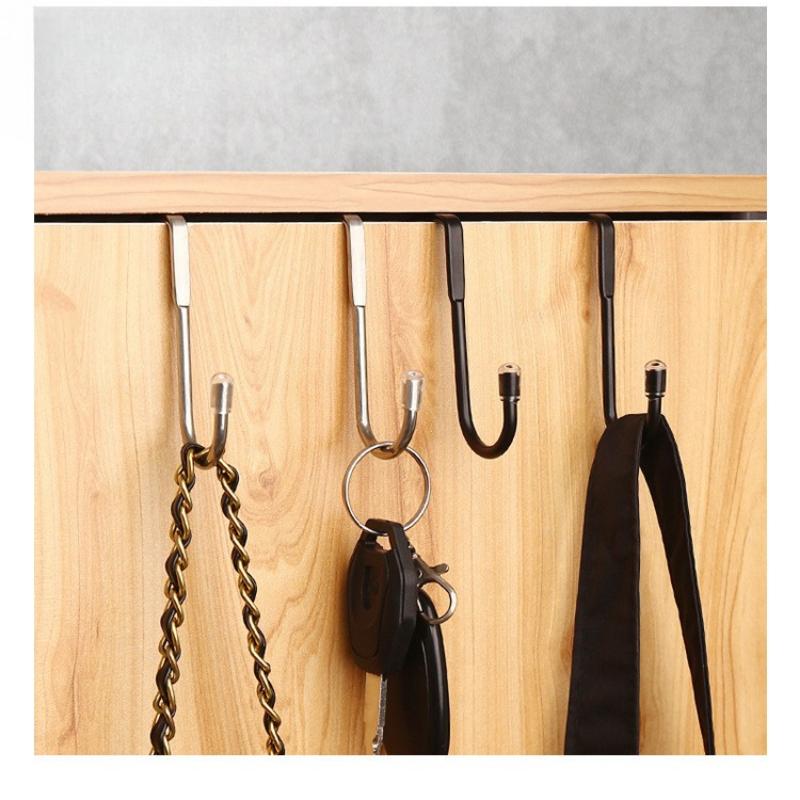 201 Stainless Steel Hook Free Punching Double S-Shape Hook Kitchen Bathroom Cabinet Door Back Type Coat Towel Storage Hanger