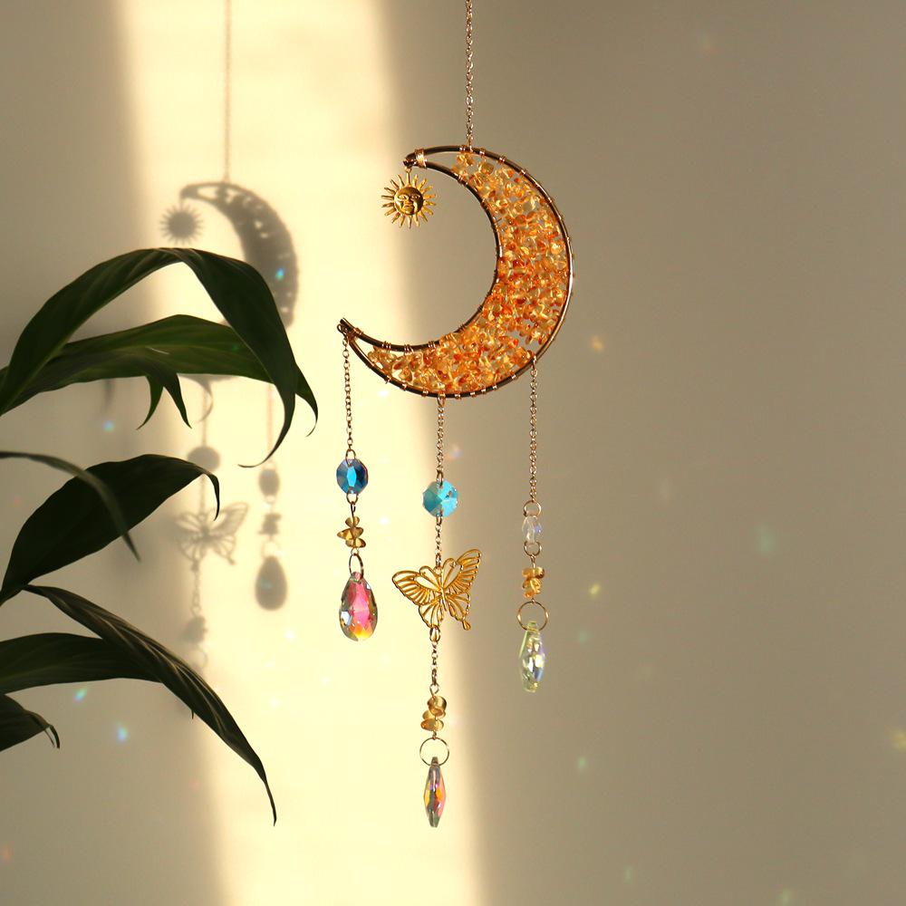 Natural Crystal Butterfly Wind Chime: Moon Pendant & Sun Catcher for Home & Garden T85