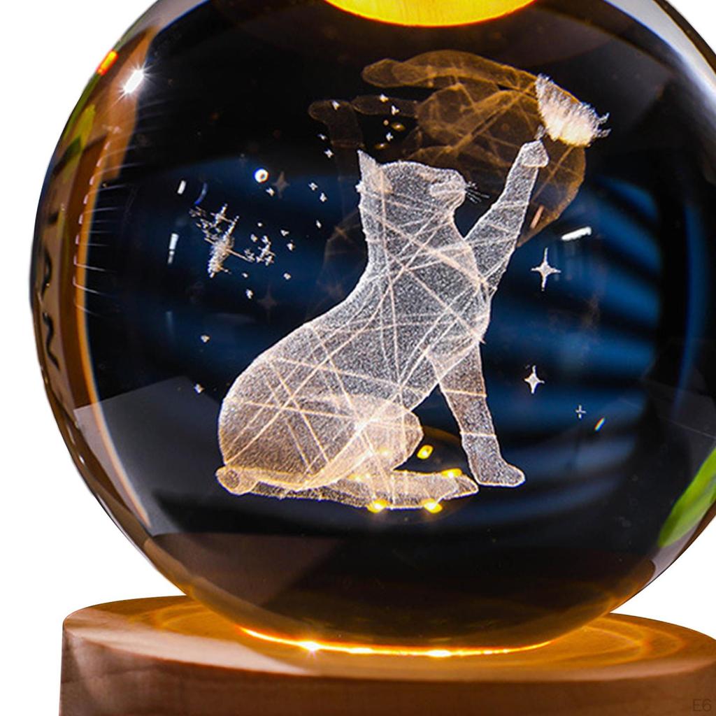 2.4inch 3D Artificial Crystal Ball Night Light Desk Decoration Wooden Base for Housewarming,