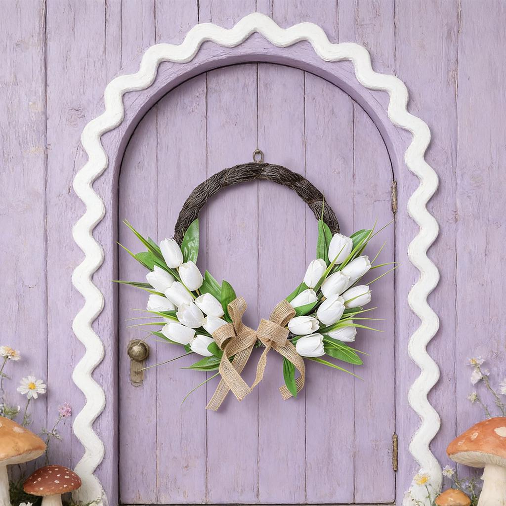 Spring Summer Wreath for Front Door Artificial Flower Wreath for Indoor Outdoor Wall Festival Home Wedding Decor White
