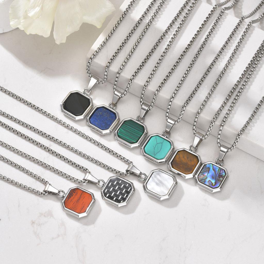 Stainless Steel Square Pendant Men, Sweater Stacked Necklace, Natural Tiger Eye Sweater Chain Nc-892