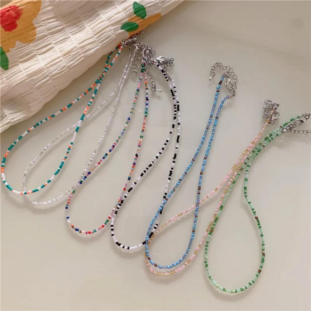 New Bohemia Handmade Rainbow Seed Beads Simple Strand Choker Necklace Women Collar Charm Colorful Femme Chains boho Jewelry Gift