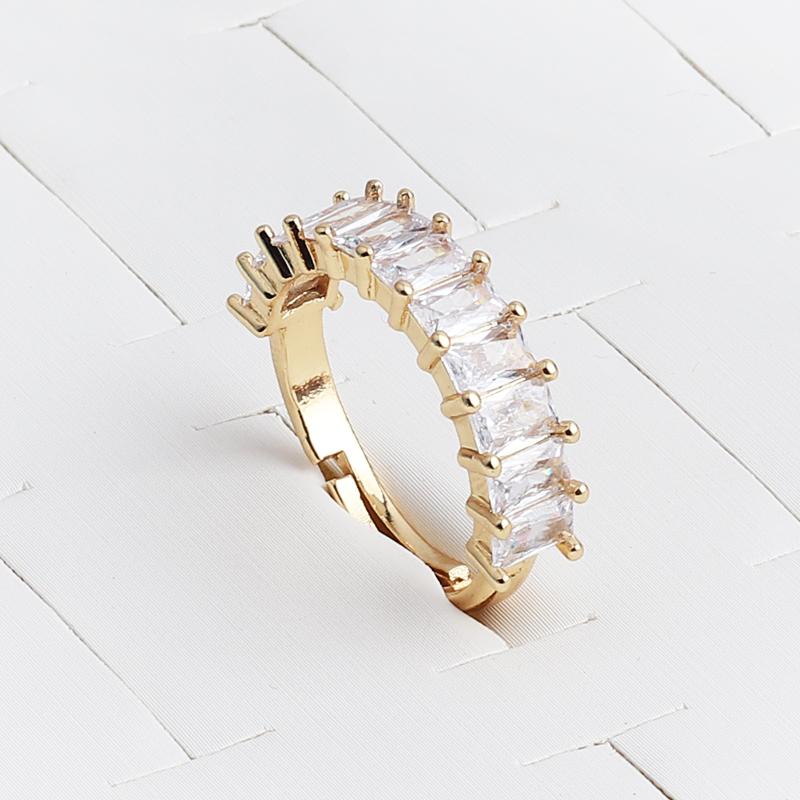 

Square Design 18K Gold Plated Baguette Rings For Women Men party gift charm Multicolor CZ Finger Rainbow Zircon HIp hop Jewelry resizable