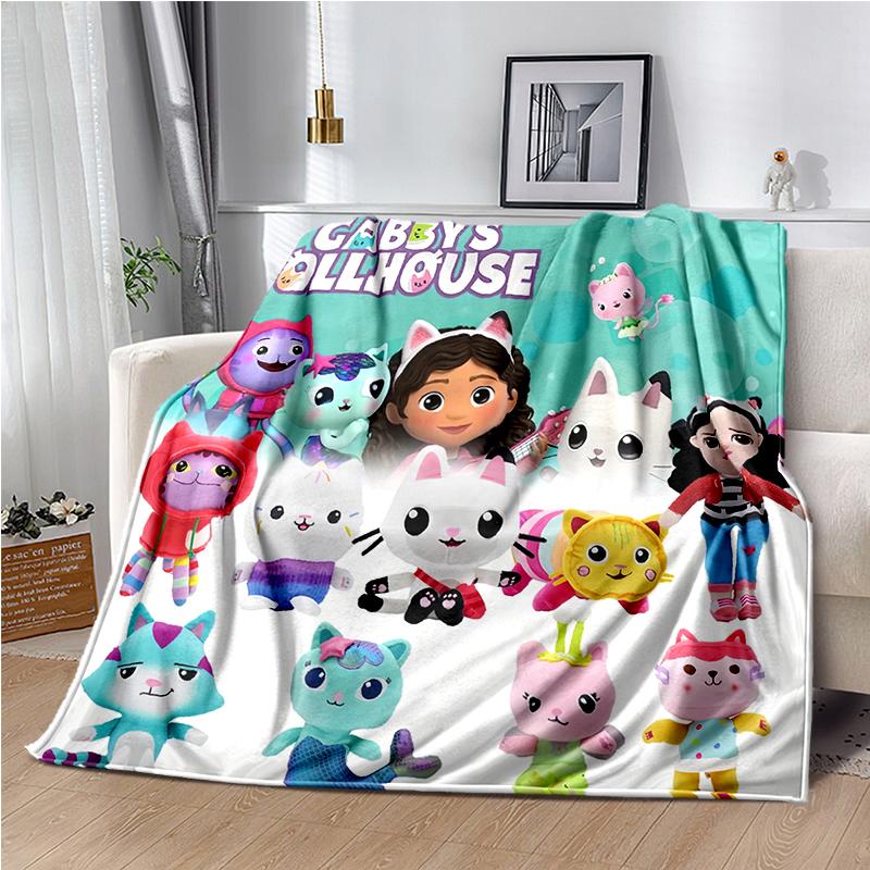 Cute Cartoon Gabby's dollhouse Throws Blanket Kids Super Soft Blankt for Sofa Travel Couch Picnic Flannel Blanket Birthday Gift