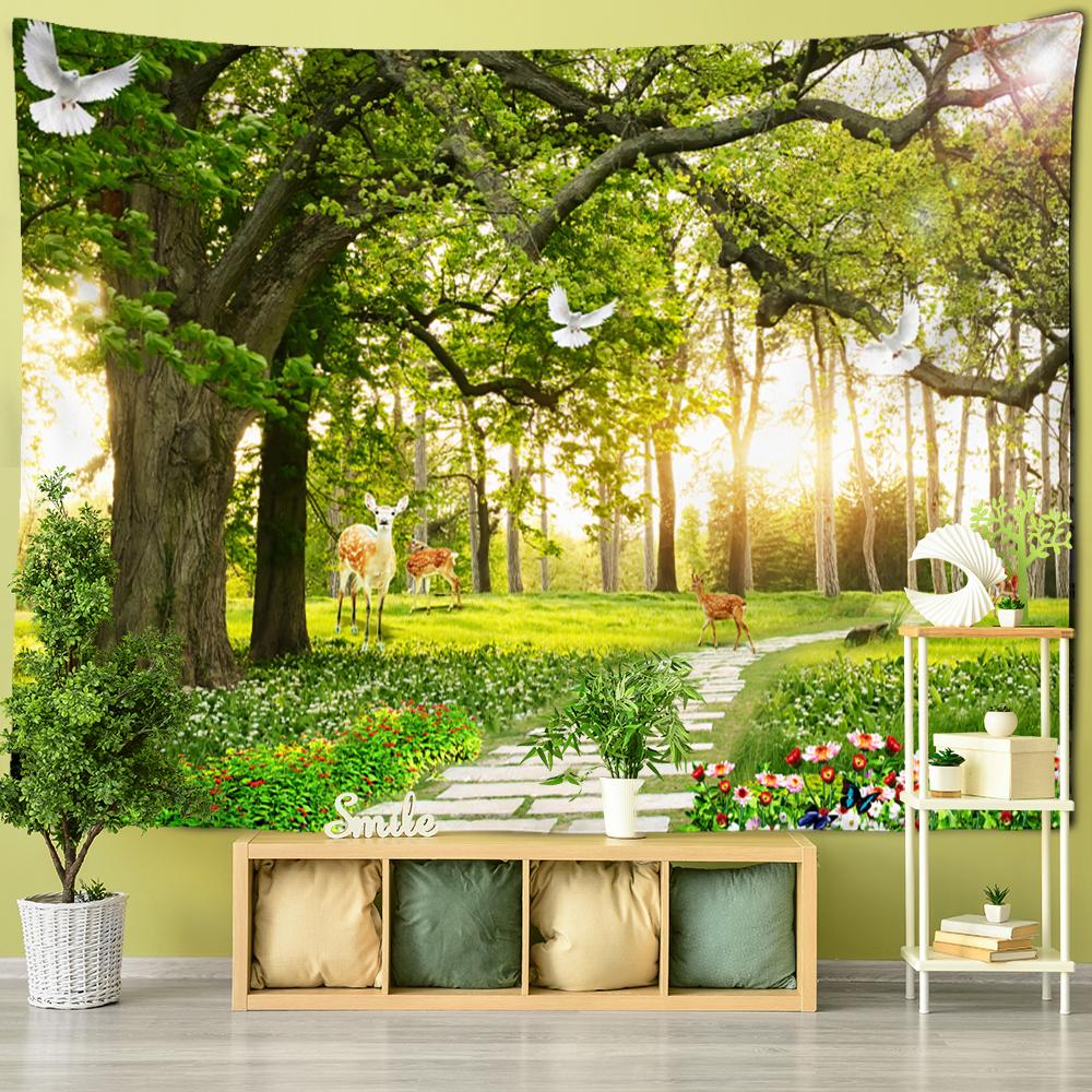 Bambuswald und fliegende Taube, chinesisches Wandbild, Wandteppich, Wandbehang, psychedelischer Hippie-TV-Hintergrund, Wanddekoration