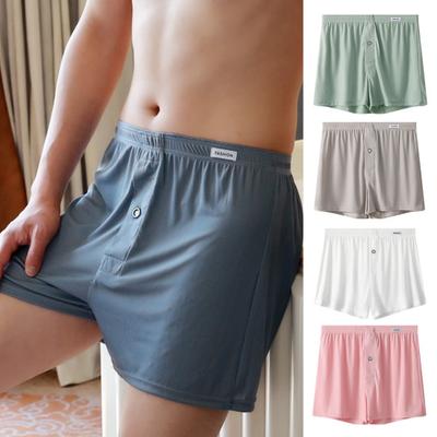 Men Boxer Underwear Elastic Waist Mid-rise Shorts Briefs Solid Color Wide Loose Fit