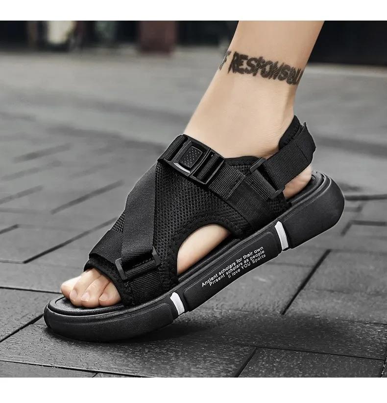 

Модные2025 Новые мужские сандалии Повседневная спортивная пляжная обувь для улицы Двухцелевые сандалии с открытым носком Мужские шлепанцы ПВХ подошва Сетка 45