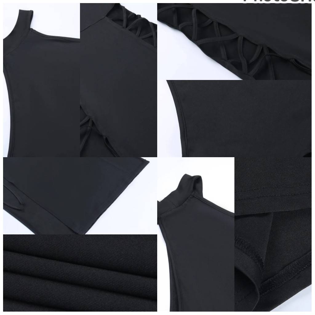 Goth Dark Cosplay High Split Sexy Bandage Women Dresses Gothic Halter Slim Midi Dress Black Grunge Style Alt Partywear