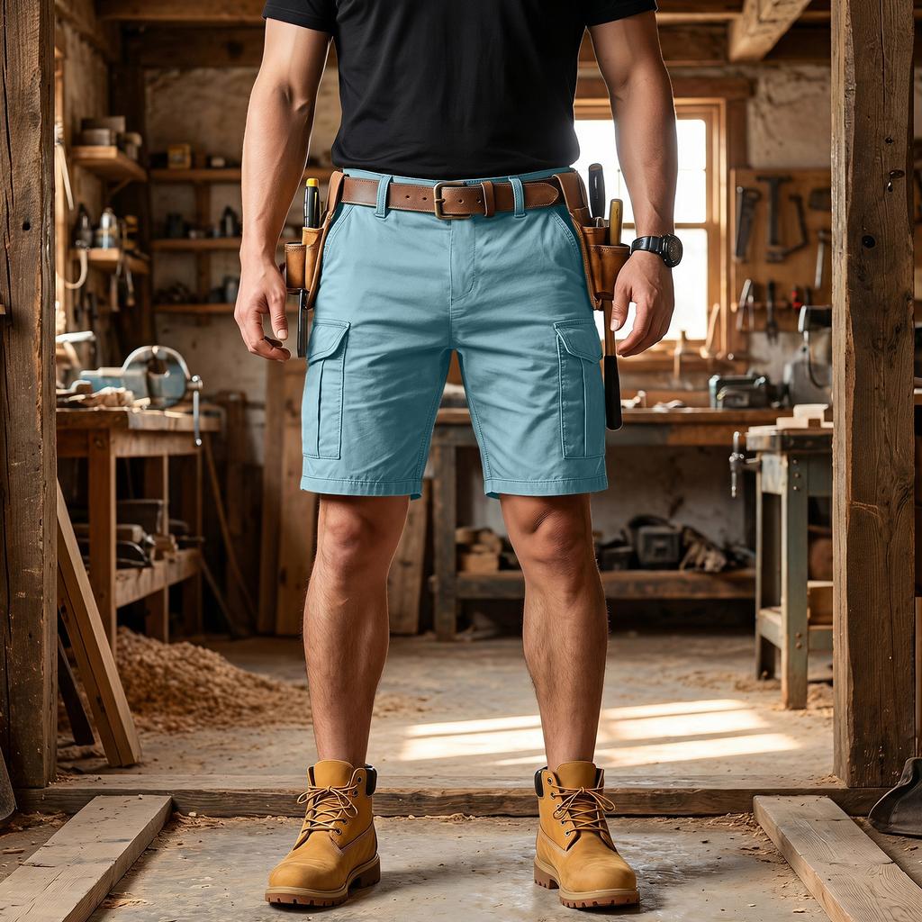 Pantalones Cortos Cargo para Hombre con 6 Bolsillos, Cierre de Botón, Cintura Elástica, Color