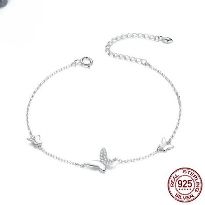 New S925 Silver Butterfly Flying Bracelet for Women European and American Smart Butterfly Platinum-plated Bracelet
