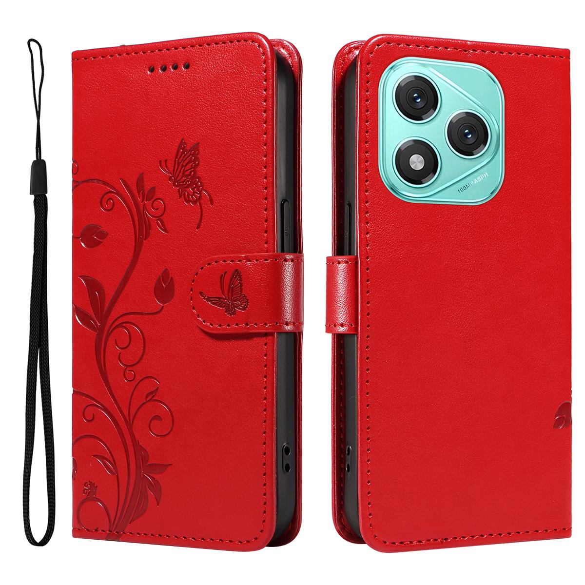 

Для Honor 400 Lite Чохли з PU шкіри з квітковим візерунком Гаманець Підставка Чохол для телефону зі шнурком Red