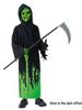 Children's Grim Reaper Ghost Costume: Luminous Dark Messenger Scythe Outfit for Halloween Cosplay