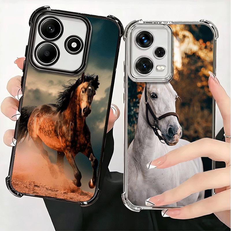 Ferghana Horse Animal Plating Phone Case For Xiaomi Redmi Note 14 15 Pro Plus 13 12 11 11S 11T 10 9S 9 5G Anti-Fall Airabag Cove