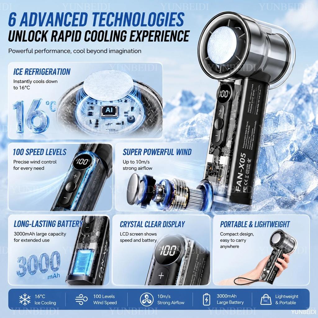 Three-in-one Fan Air Conditioner LED Light Portable Humidifier Air Conditioner Fan 3/100 Speed Outdoor Travel Spray Ice-cold Fan