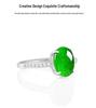 S925 Silver Adjustable Women's Ring with Natural Grade A Bright Green Jade Cabochon