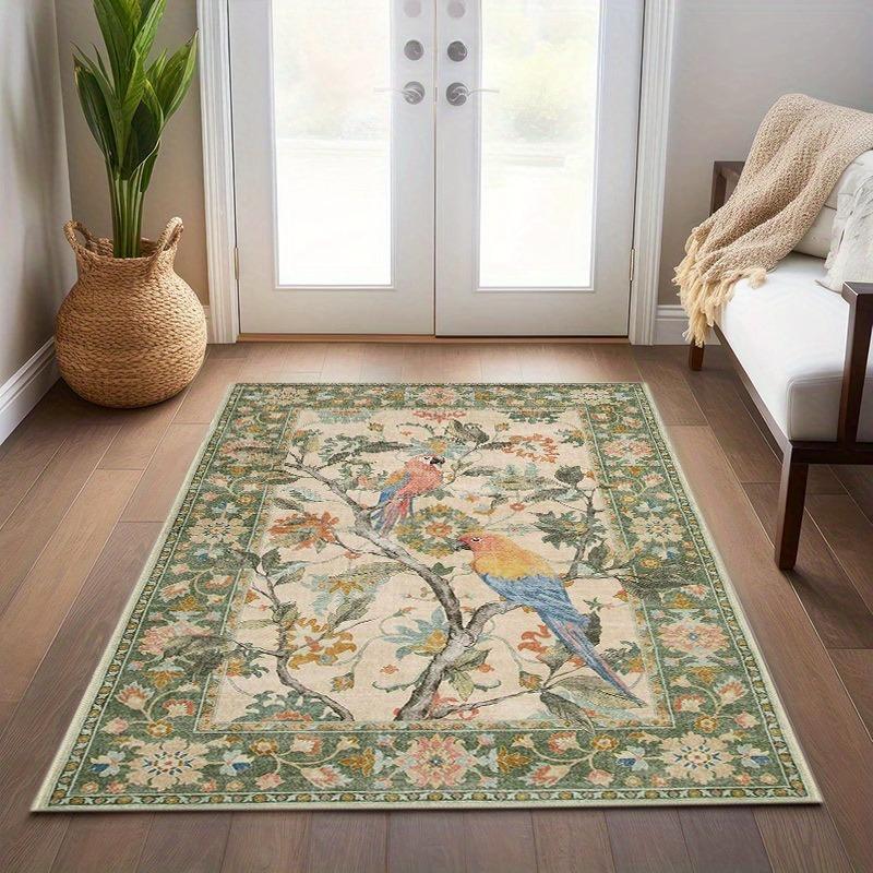 Vintage botanikus madarak kék szőnyeg bohém virágos természetes szőnyeg hálószoba nappali dekoráció jardina mosható csúszásmentes asztalszőnyeg