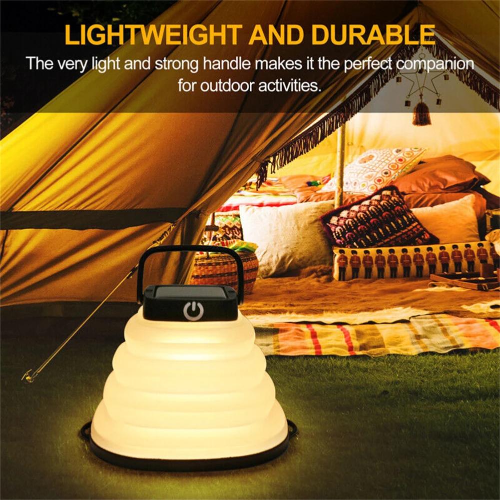 Solar Camping Lantern Outdoor IP65 Waterproof Portable Collapsible Camping Light USB Charging 3 Lighting Modes Lamp With Handle
