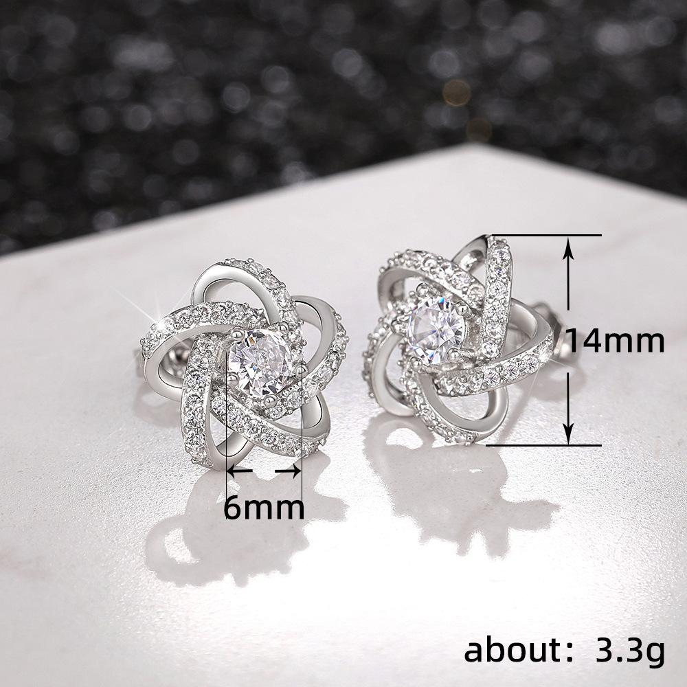 Cross Pentagram Zircon Stud Earrings Female, Flower Flower Small Fragrance Temperament Winding Earrings, Versatile Earrings