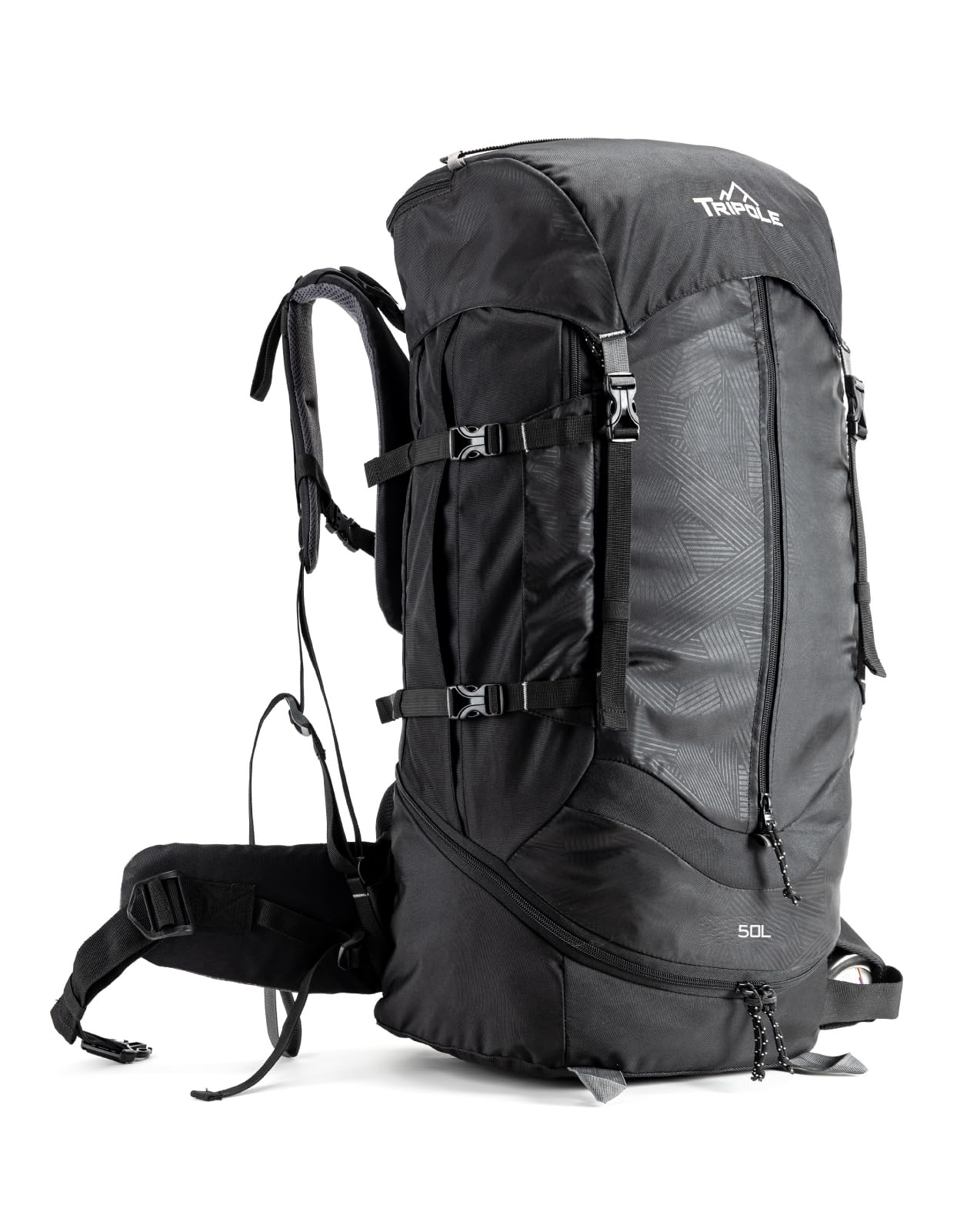 

[Tripole] Large Capacity Hiking Backpack, 3-Way Access, Water-Repellent, Rain Cover Included, Load Distribution, Breathable, Multifunctional, 50L