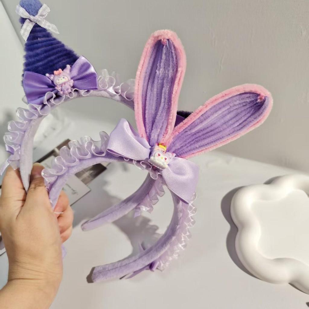 Kuromi Purple Plush Headband for Kids 2025 - Twist Stick Pompom with Bow and Lace Edge