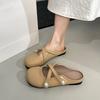Fashion New Round Toe Shallow Mouth Soft Sole Slippers Women's Fashion Cross Pearl Band Non-slip Wrapped Head Slippers