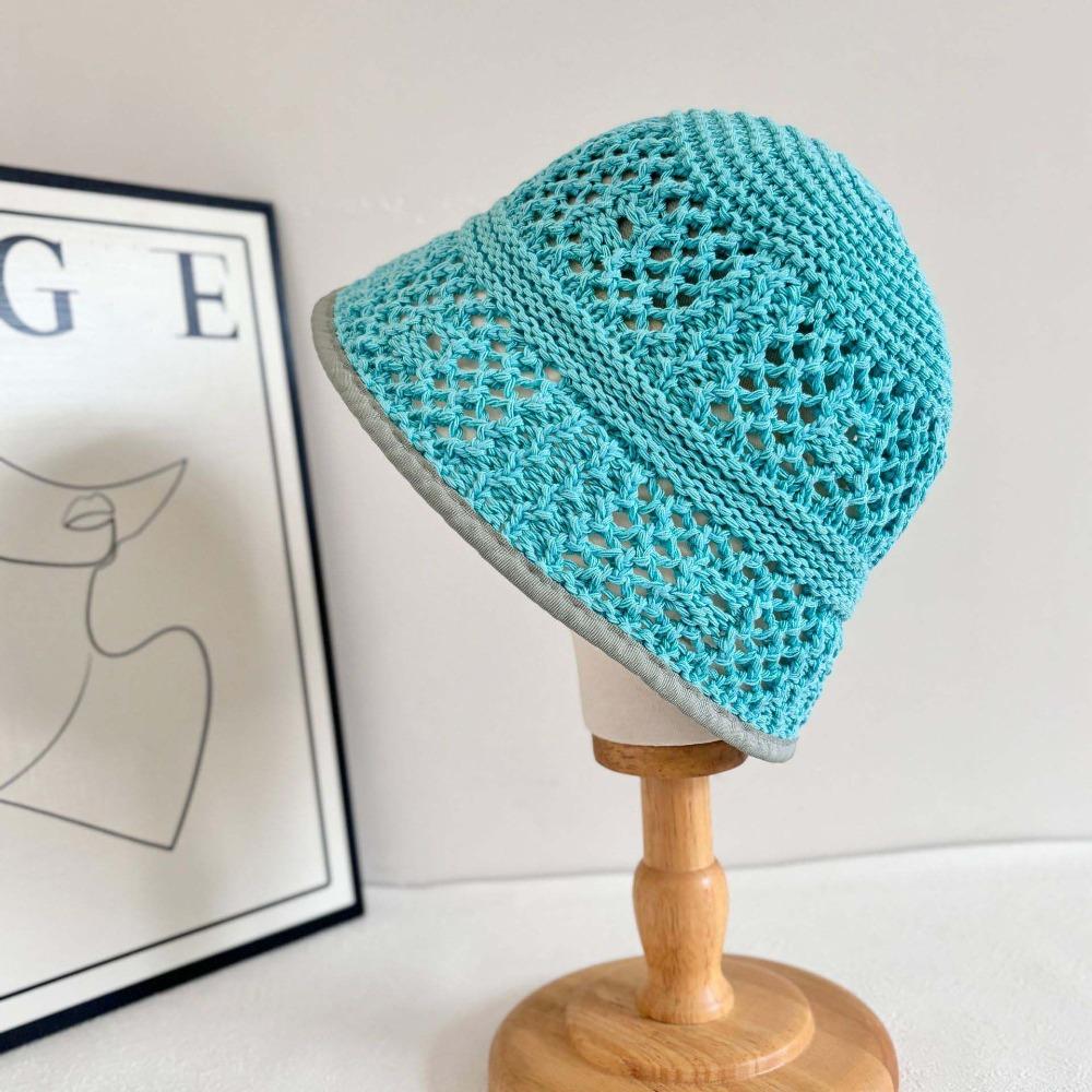 Hollow Out Knitted Bucket Hat Breathable Woven Fisherman Hat Sunshade Basin Cap Outdoor