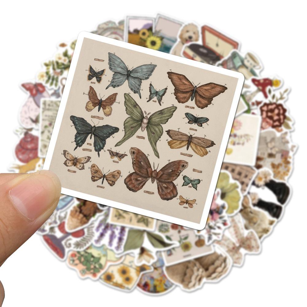 50pcs Vintage Animal Flower PVC Sticker Aesthetic Children's Stationery DIY Decoration Scrapbooking School Supplies