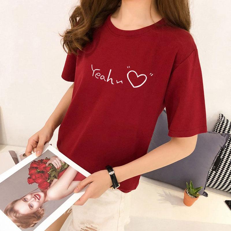 Dame T-skjorte Casual Kortermet O-hals Trykk Bokstav Hjerte T-skjorte Unisex Dame Jente Topp Tees