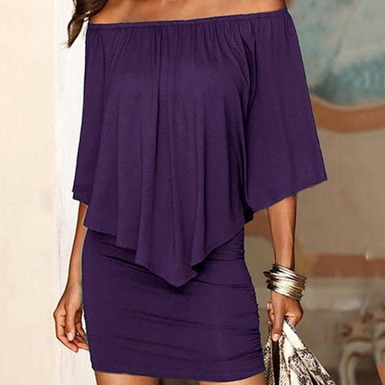 Sommer Damen Schulterfrei Locker Kleid Kurzarm Quaste Hüftkurzrock Paket