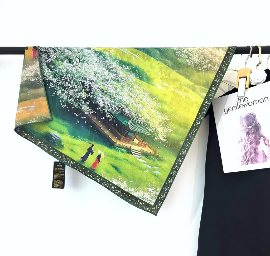 Flower Dill 70 * 70 New Chinese Suhang Small Square Scarf High-End Silk Scarf Women'S Double-Sided Spring And Summer Shawl Scarf