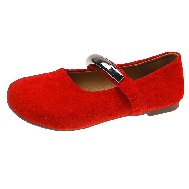 

French evening breeze gentle design sense round head single shoes women s 2025 spring and summer new metal buckle shallow mouth one pedal 35