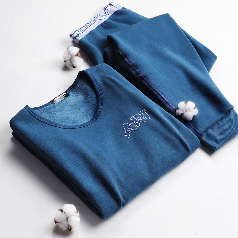 Men's Thickened Round Neck Thermal Underwear Set - Cotton Sweater & Pants for Autumn