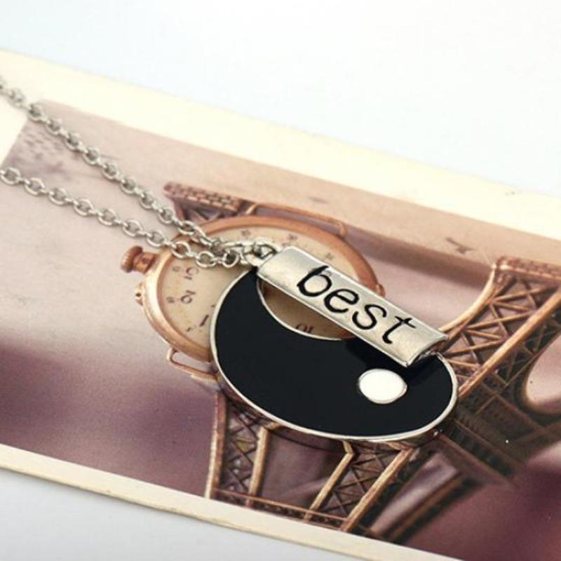 2Pcs/Set Best Friends Tai Yin Yang Carved Bar Pendant Split Necklace Gift