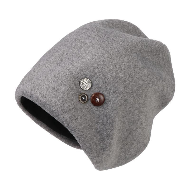 Women's Oversized Woolen Beanie - Trendy, Warm, Button-Detail Pullover Hat for Autumn/Winter Streetwear.