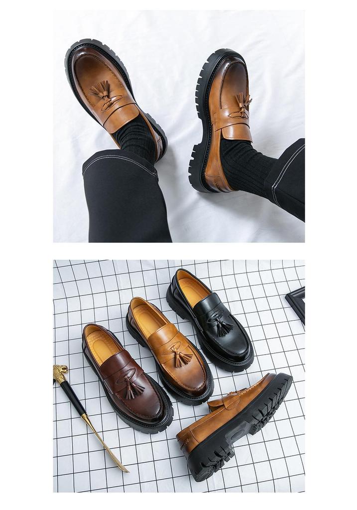 Men's Trendy Height-Increasing Leather Loafers - Thick Sole, Large Size, Casual Business Shoes