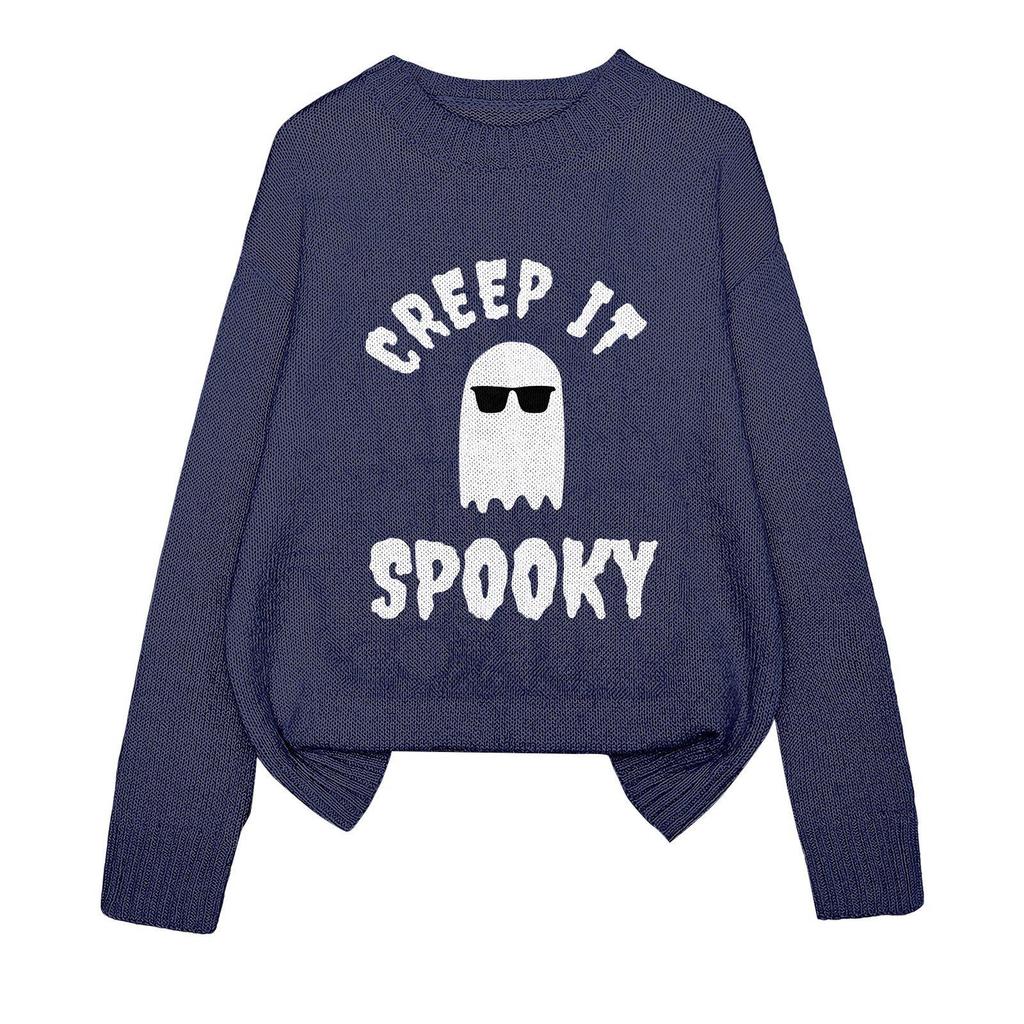 YZH-3 Round Neck Halloween Pullover Sweater with Long Sleeves - Autumn Printed Style