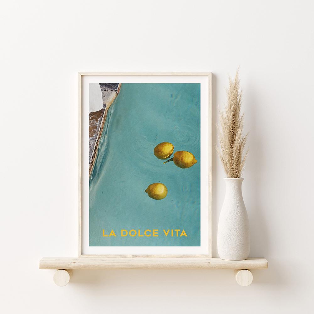 Canvas Print Painting Poster La Dolce Vita Wall Pictures Lemon Pool Nordic Vintage Italian Summer Blue Color Art for Living Room